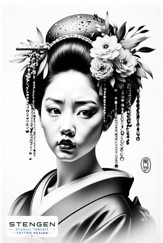 Geisha japan style white background tattoo design