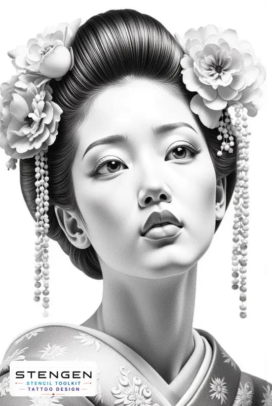 Geisha japan style white background tattoo design