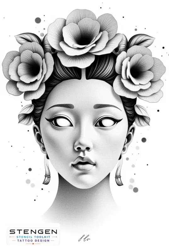 Geisha mask white background tattoo design