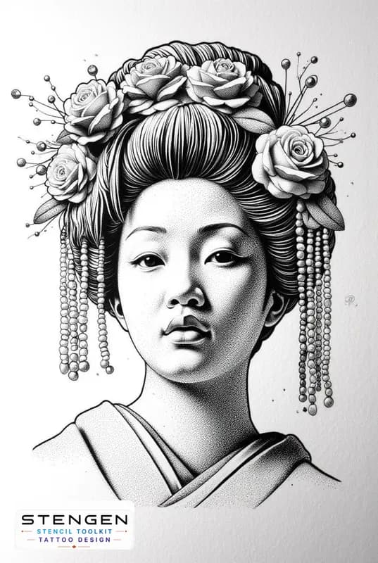 Geisha mask japan style white background tattoo design
