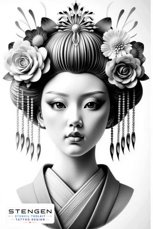 Geisha mask japan style white background tattoo design