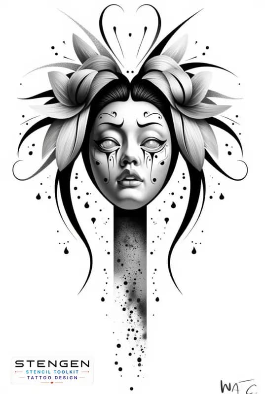 Geisha mask japan style white background tattoo design