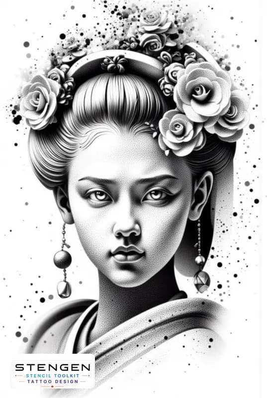 Geisha white background tattoo design