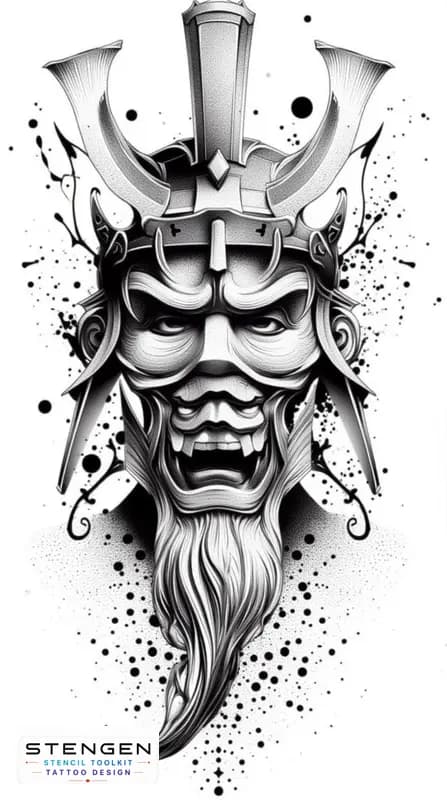 Japan samurai tattoo design high contrastrealism white background