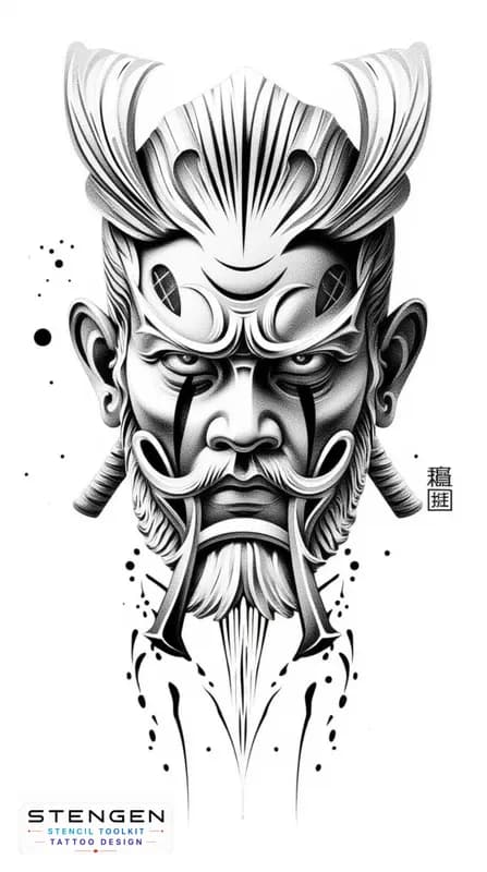 Japan samurai tattoo design high contrastrealism white background