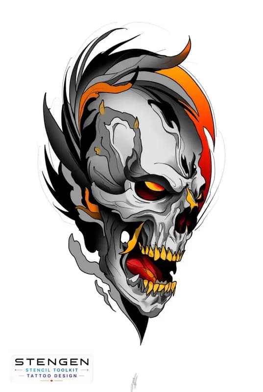 Japanese hannya mask oni mask with glowing red eyes netraditional tatto design color tattoo design