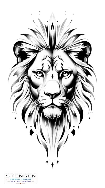 Lion tattoo design with geometric elements high contrastrealism white background