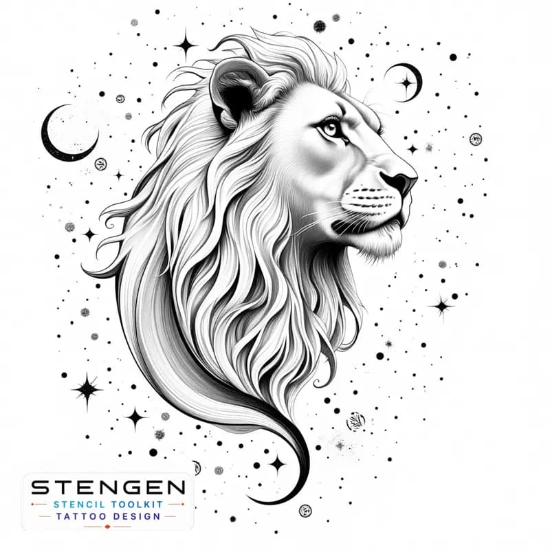 Minimalist leo tattoo design fine line art black and white elegant lion silhouette intertwined with