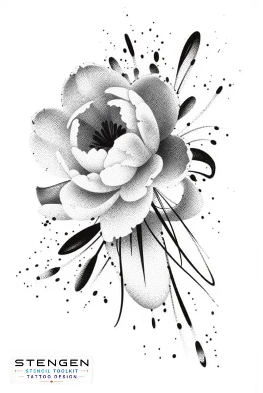 Peony tattoo design white background