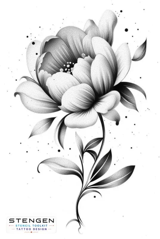 Peony tattoo design white background