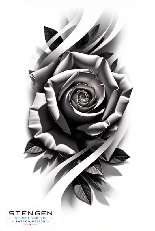 Realism rose tattoo design with geometric mandala white background
