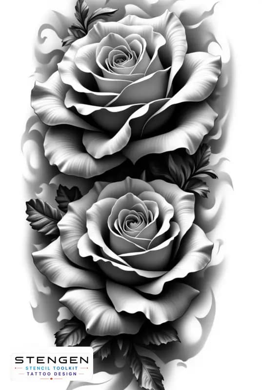 Realistic tattoo rose side view smooth petals subtle shading black and white flash style profession