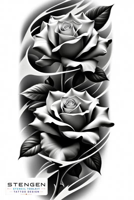 Realistic tattoo rose side view smooth petals subtle shading black and white flash style profession