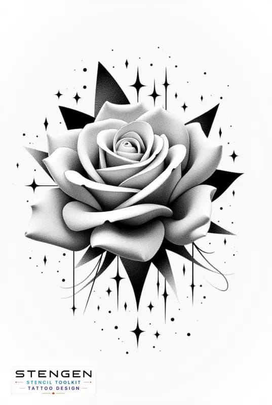 Rose tattoo design with geometric mandala white background