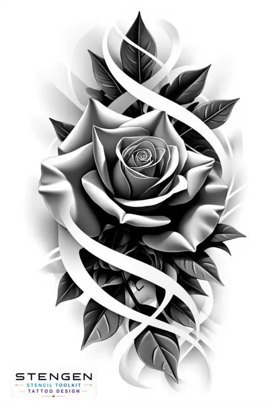 Rose tattoo design with geometric mandala white background