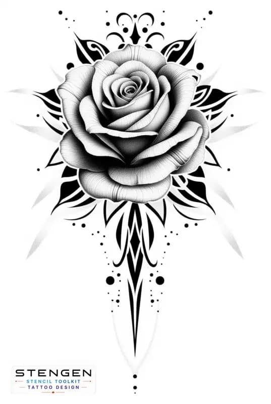 Rose tattoo design with geometric mandala white background