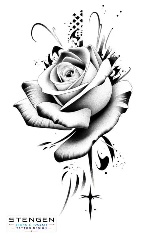 Rose tattoo design with geometric mandala white background