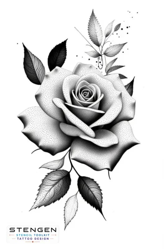 Rose tattoo design with geometric mandala white background