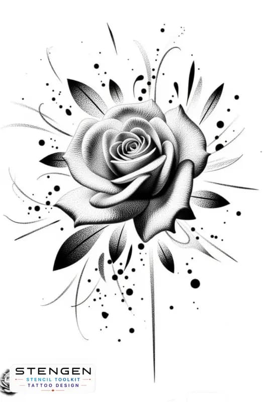Rose tattoo design with geometric mandala white background