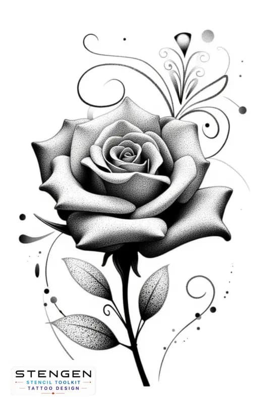 Rose tattoo design with geometric mandala white background