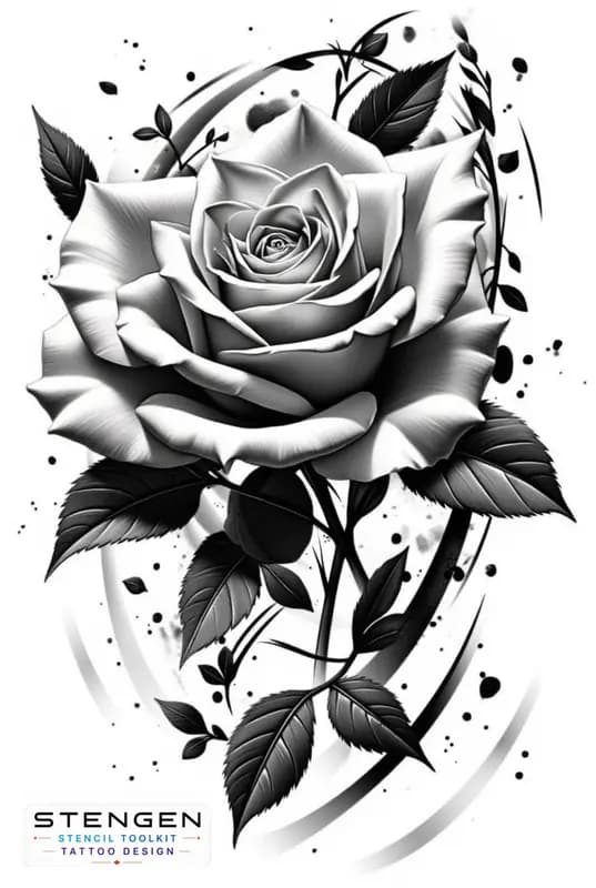 Rose tattoo design with geometric mandala white background