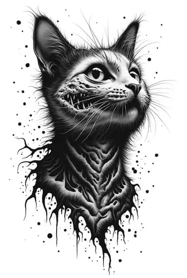 Dotwork gothic demonic cat tattoo design