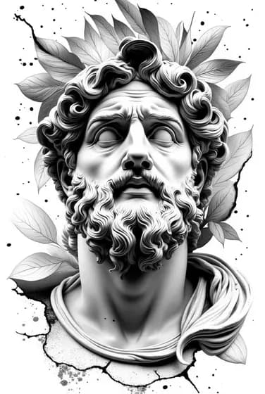Greek statue with laurel leaves black and grey tattoo design