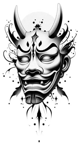 Dotwork Japanese hannya mask tattoo design