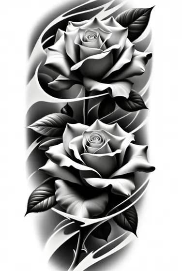 Realistic black and white rose tattoo flash design