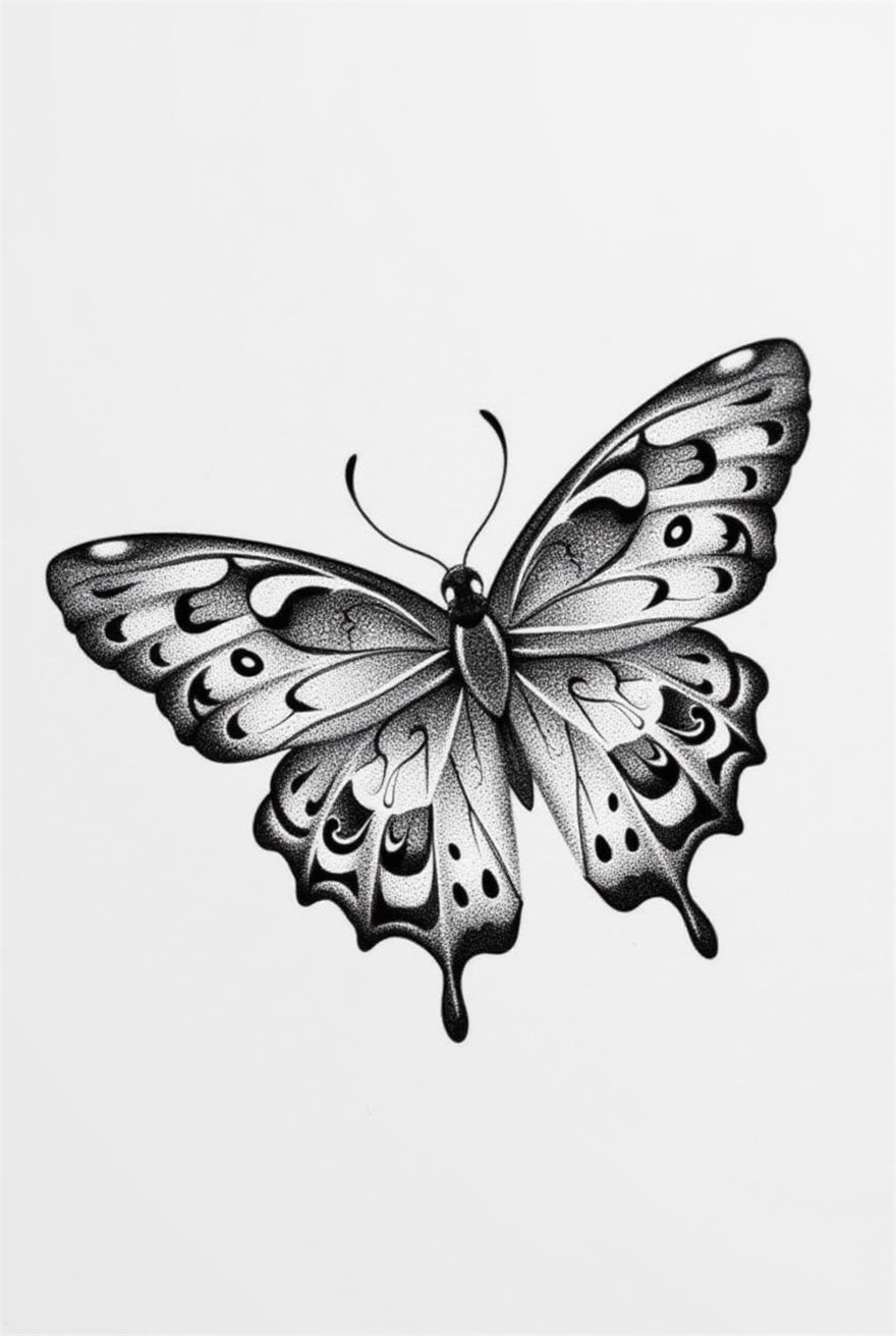 Dotwork butterfly tattoo design generated by StenGen