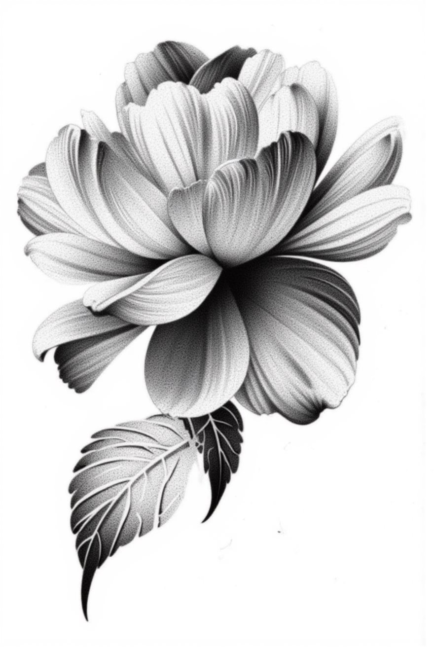 Dotwork peony tattoo design generated by StenGen