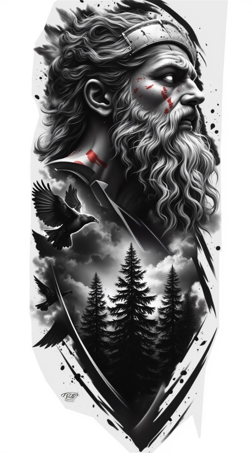 Realistic black and grey tattoo design of a viking warrior, generated by StenGen
